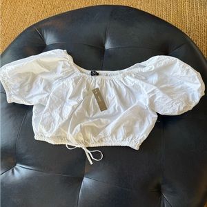 J.Crew White Puff Sleeve Crop Top NWT NEVER WORN